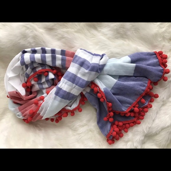 EXPRESS Pom Fringe Stripe Scarf - Picture 3 of 3