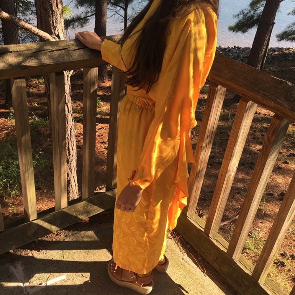 Vintage yellow midi long sleeve dress
