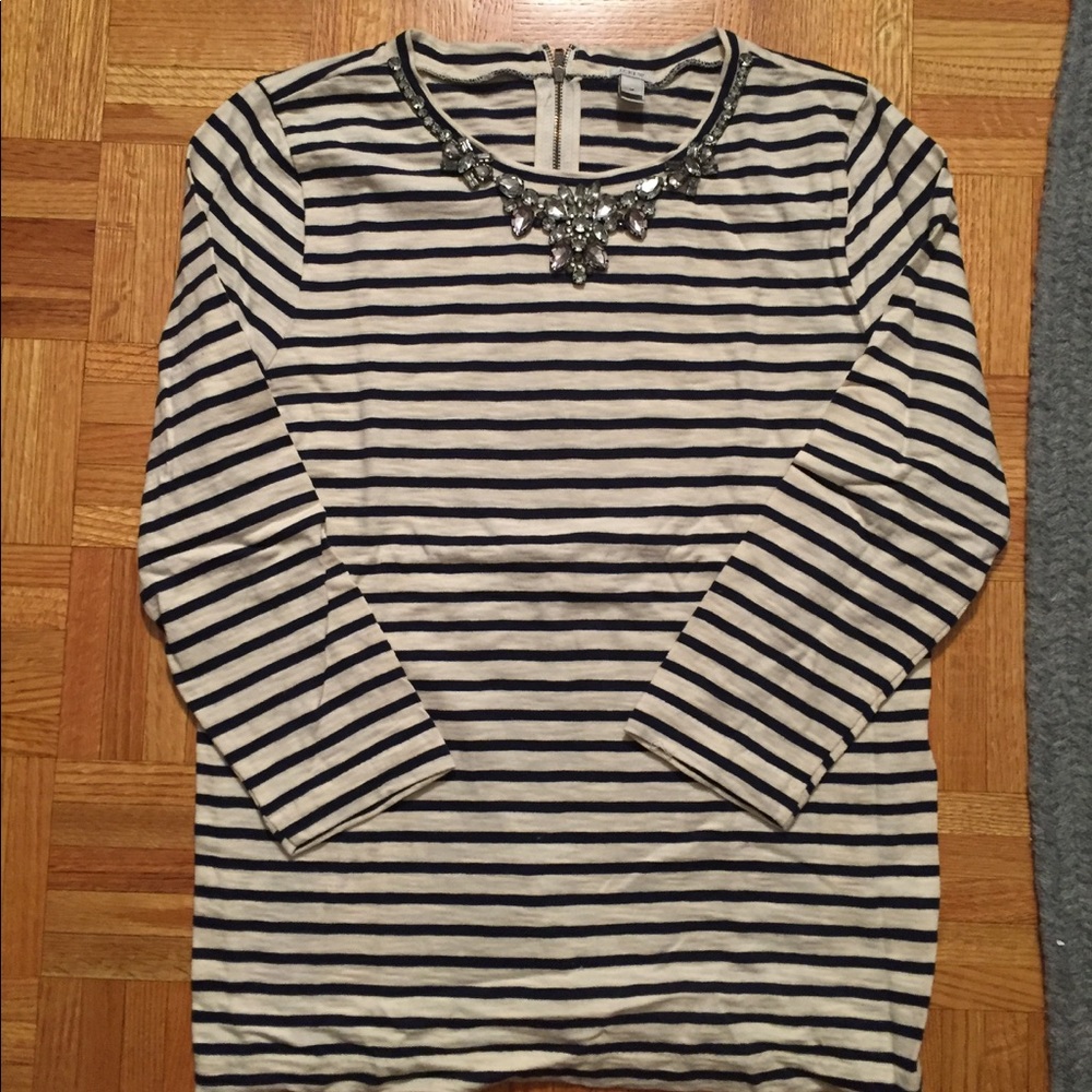 J Crew Long Sleeve Striped Jeweled Henley