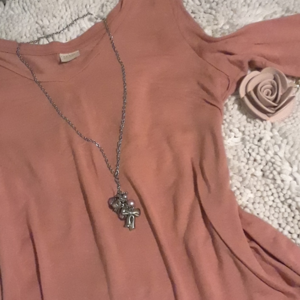Dusty rose cold shoulder boho top