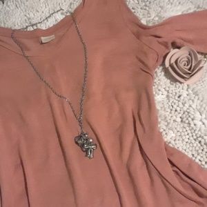 Dusty rose cold shoulder boho top