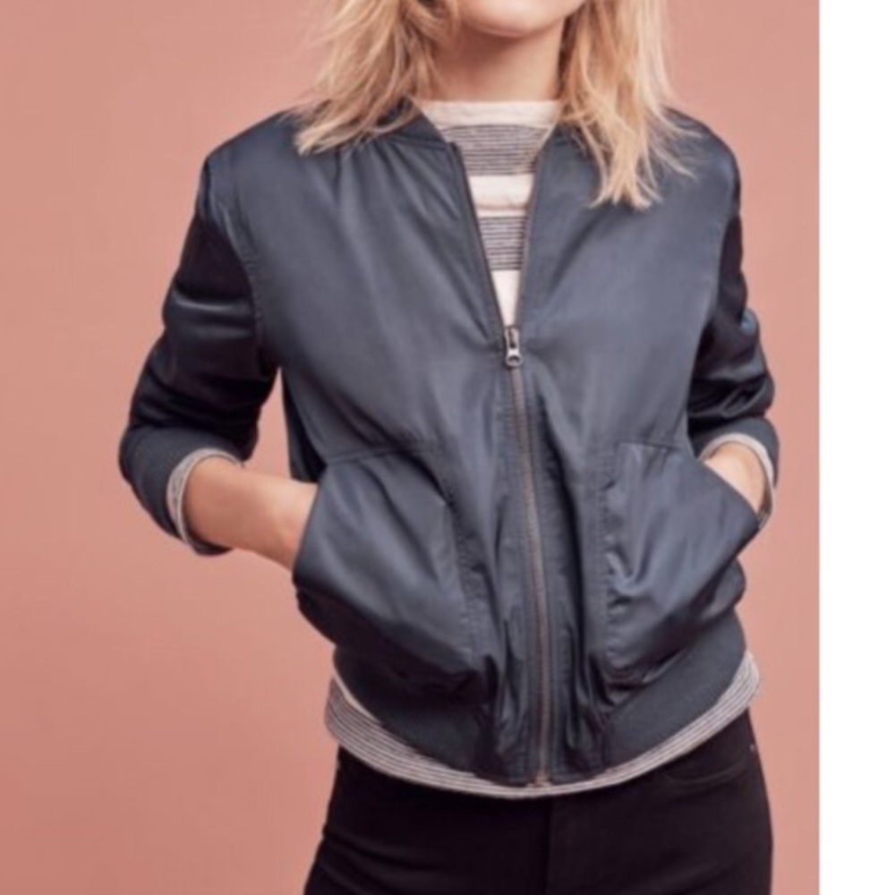 Dark blue/green satin bomber jacket