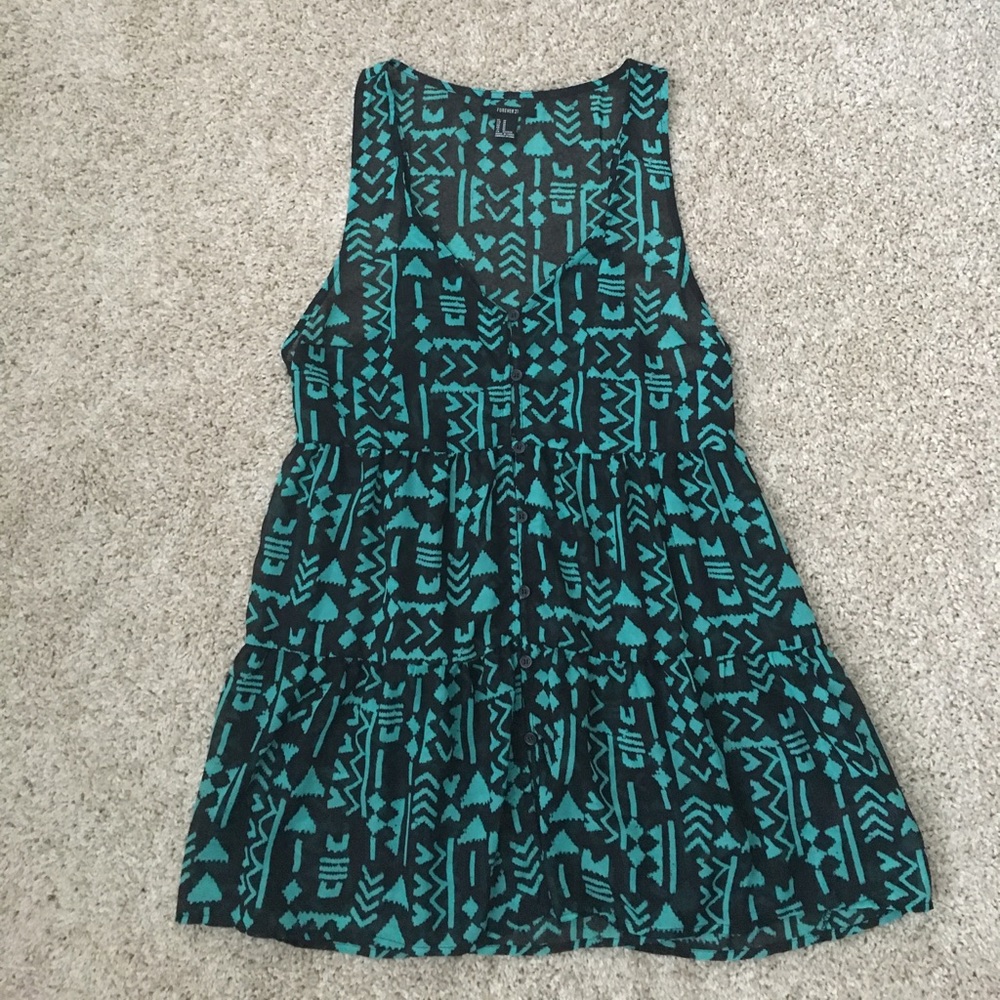 Forever 21 Black and Blue Tribal Tunic Tank