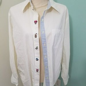 DISNEY white button down w/ Disney characters