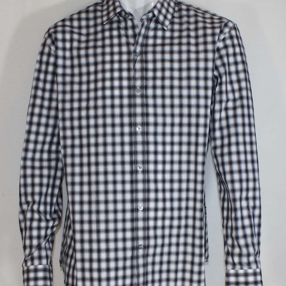 New Hugo Boss Mens Gray Checks Sharp Fit Shirt XXL