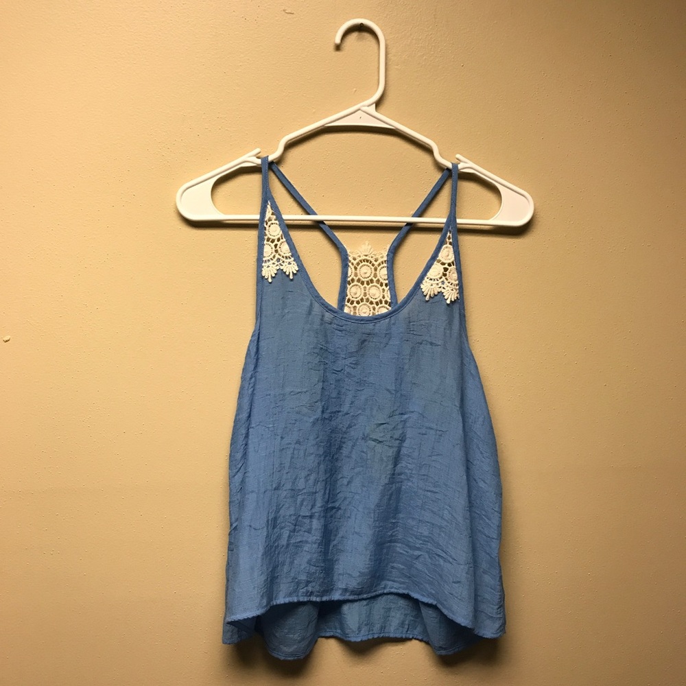 Nordstrom Blue and White Lace Tank Top