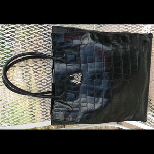 BARRY CORD CROCO LEATHER ALIGATOR ACCENT TOTE BAG BARRY CORD CROCO LEATHER ALIGATOR ACCENT TOTE BAG