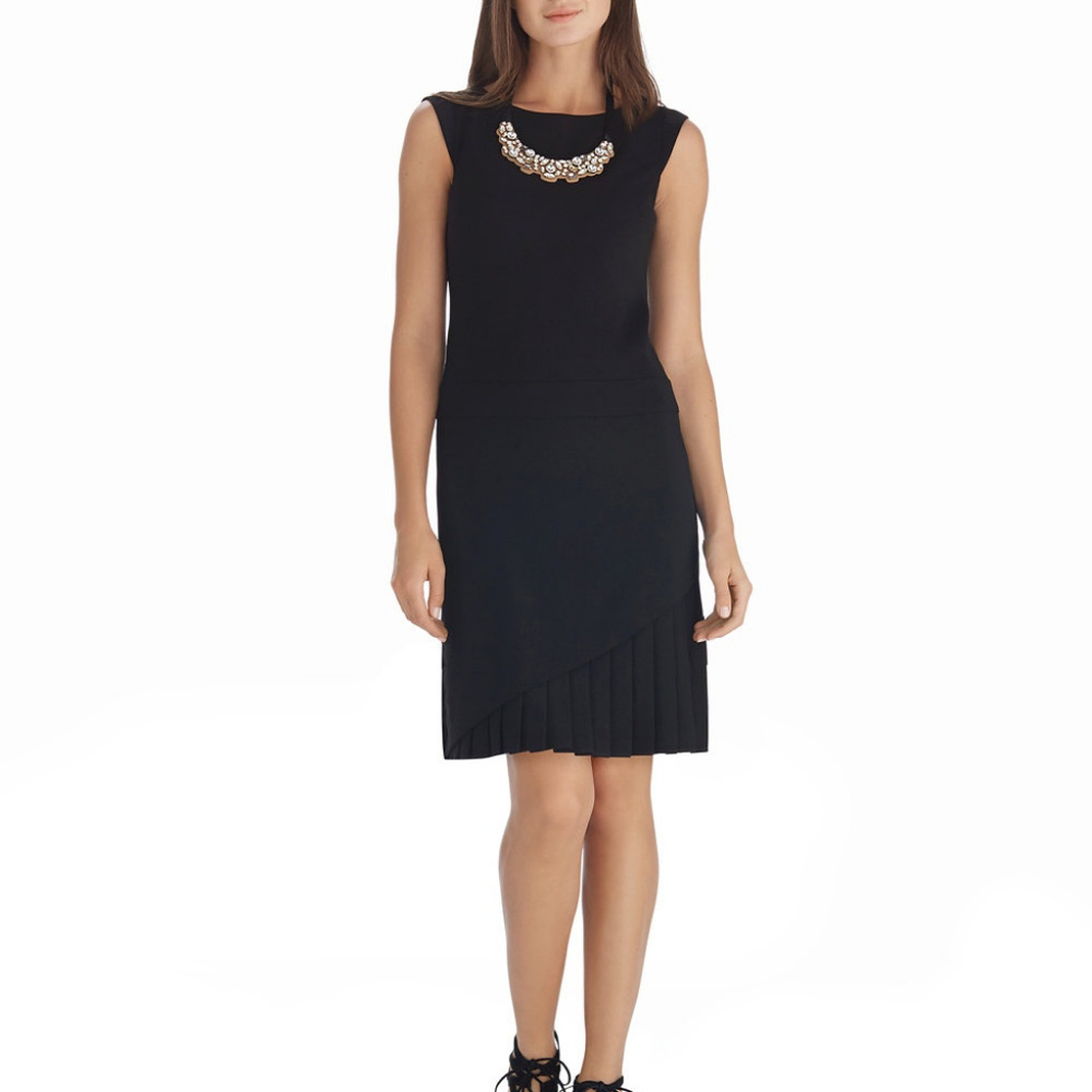 NWT Size 4 Sleeveless Pleat Hem Shift Black Dress