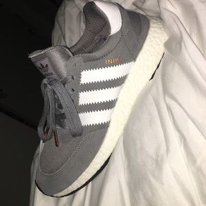 Grey and rose gold Iniki adidas shoes