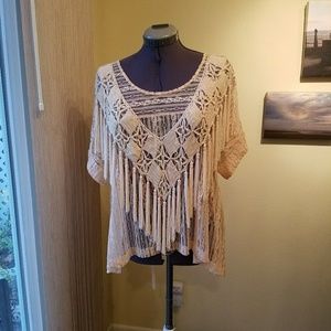Free People tea lace top with fringe shawl Free People tea lace top with fringe shawl