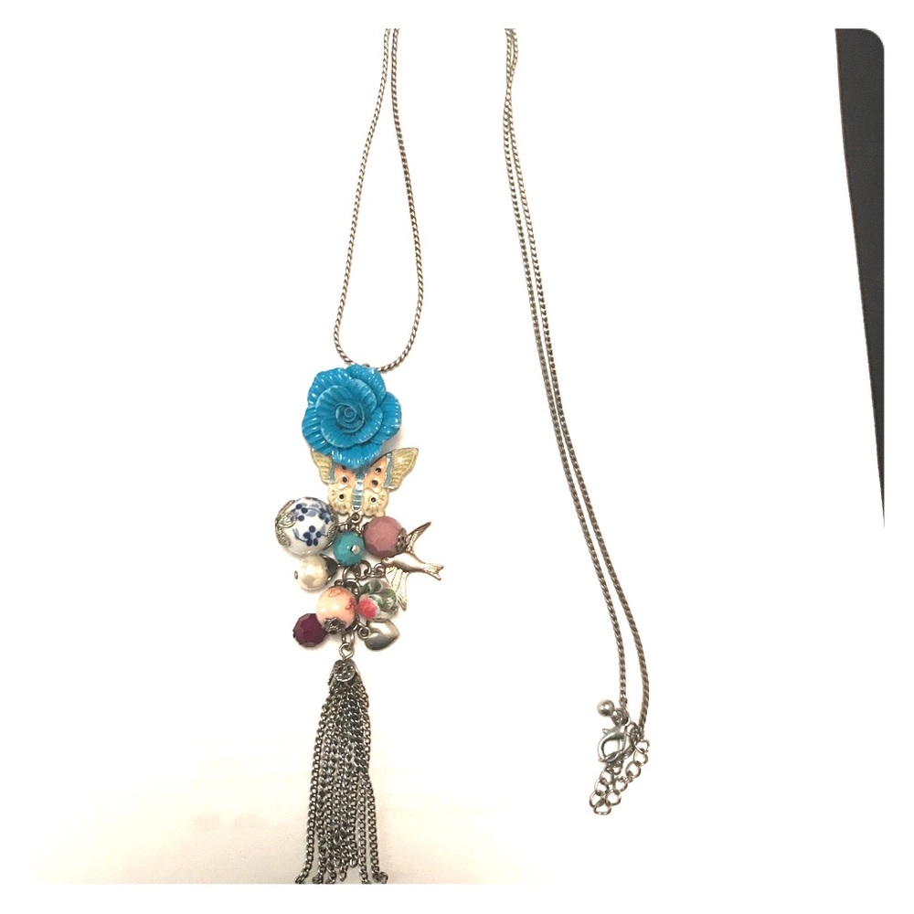 Long silver and pastel colors necklace