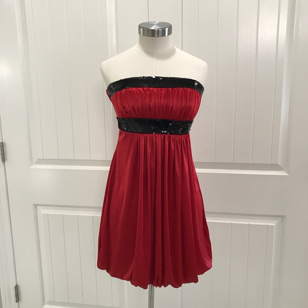 Windsor Strapless Red Dress With Black Sequins