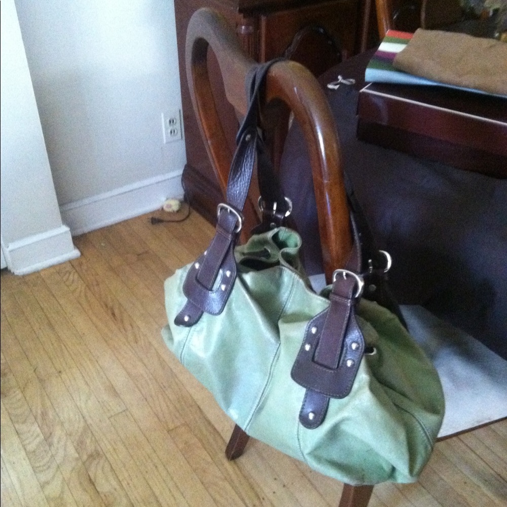 Leather Vintage Hobo Green/Brown Handbag.