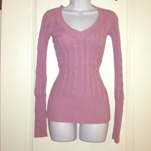 Women's American Eagle,XS, Pink Cable-knit Sweater