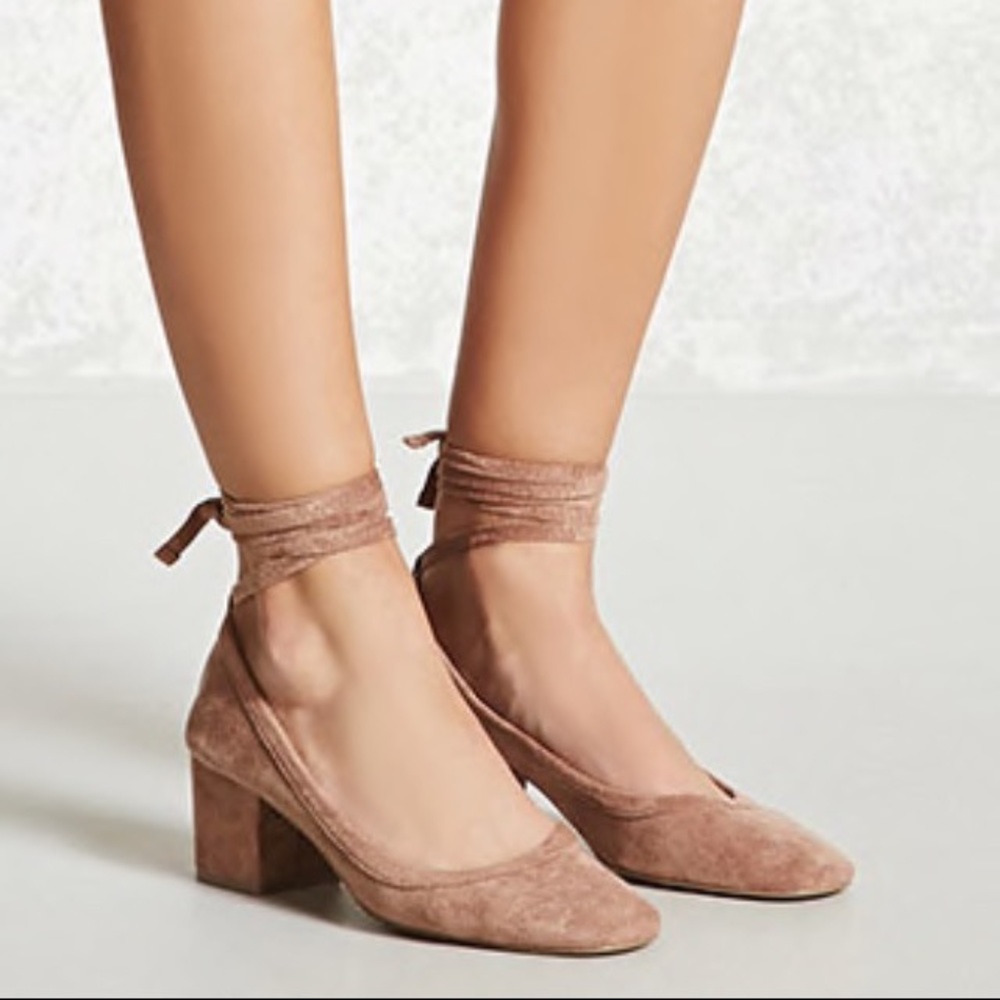 Forever 21 Faux Suede Ankle Wrap Heels