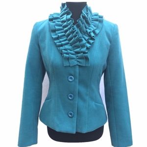Pretty! Spense Ruffle Neck Teal Jacket Pretty! Spense Ruffle Neck Teal Jacket