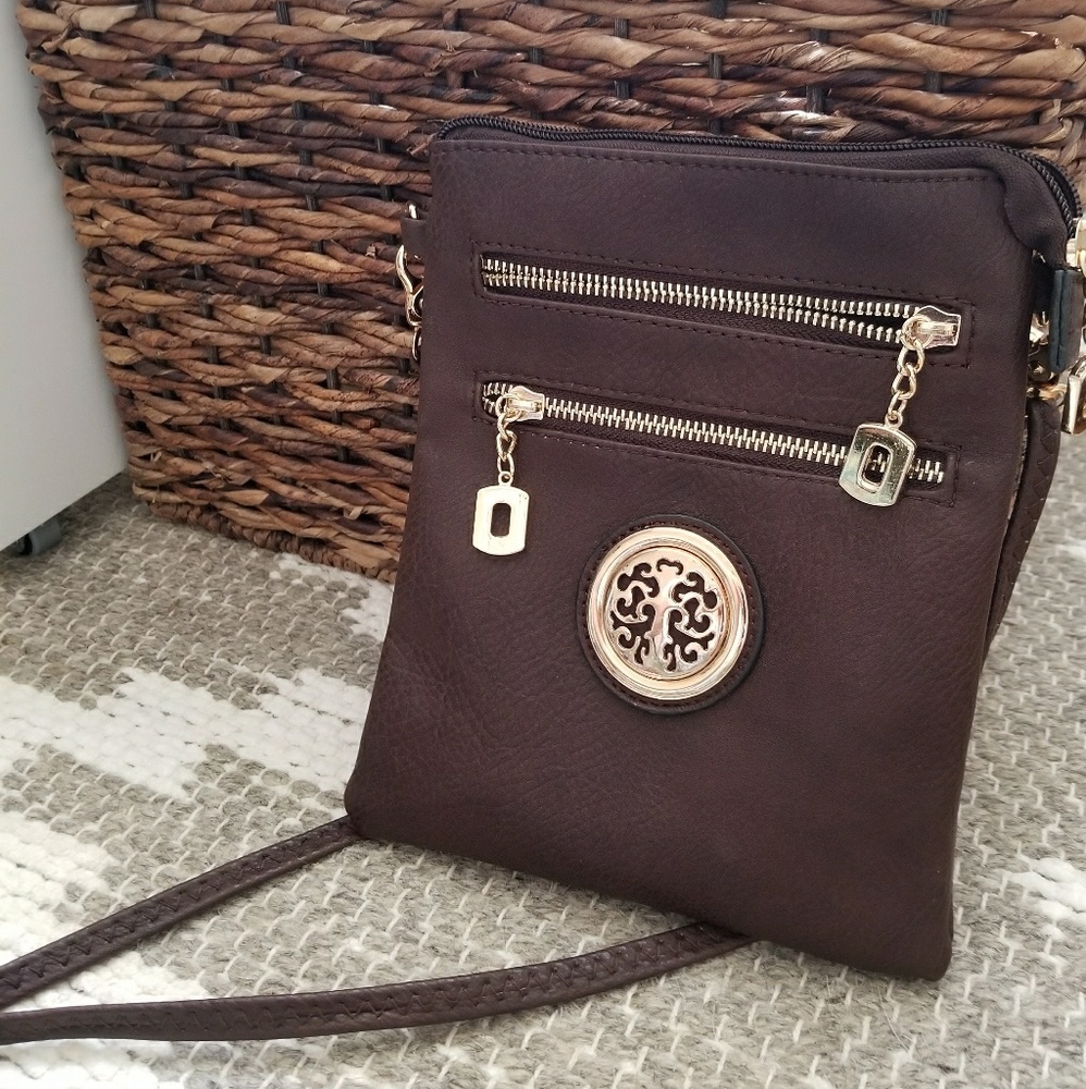 Dark brown feaux leather crossbody