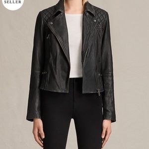 Allsaints biker cargo black leather jacket
