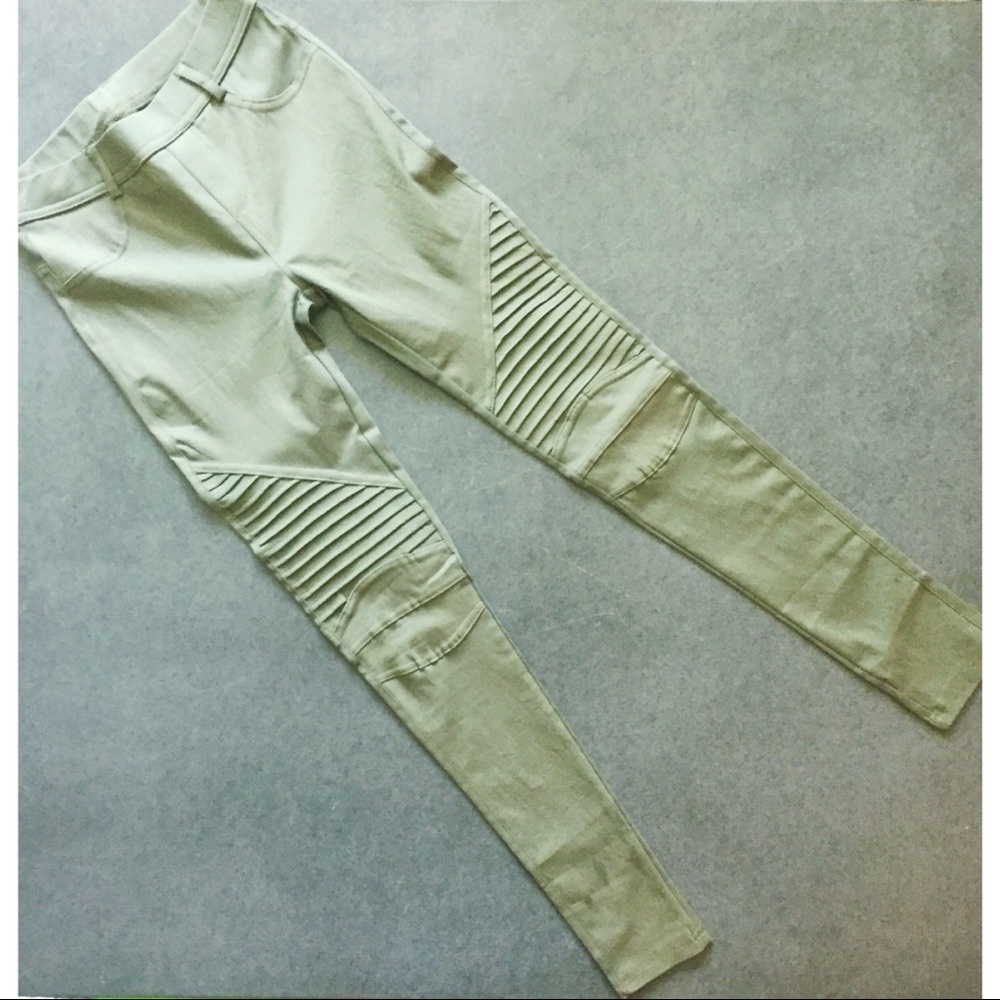 Women’s Olive Leggings Moto Pants - Picture 4 of 5