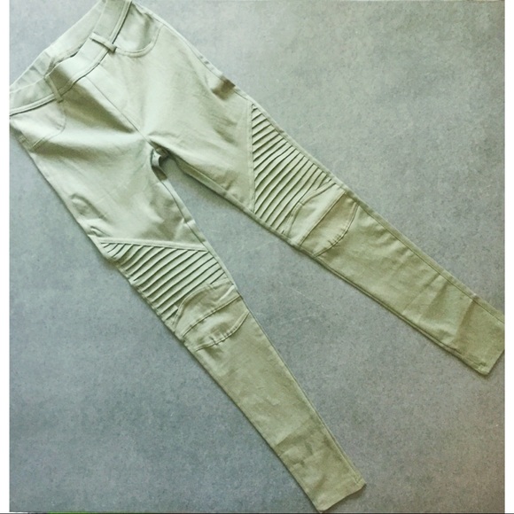 Women’s Olive Leggings Moto Pants - Picture 4 of 5