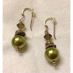 Silpada Olive Green Pearl & Crystal Dangle Earring