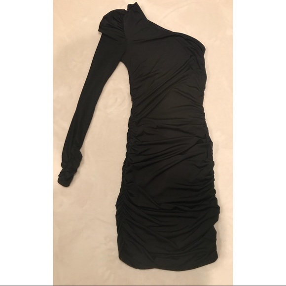 Black One sleeve Ruched dress - Picture 4 of 7