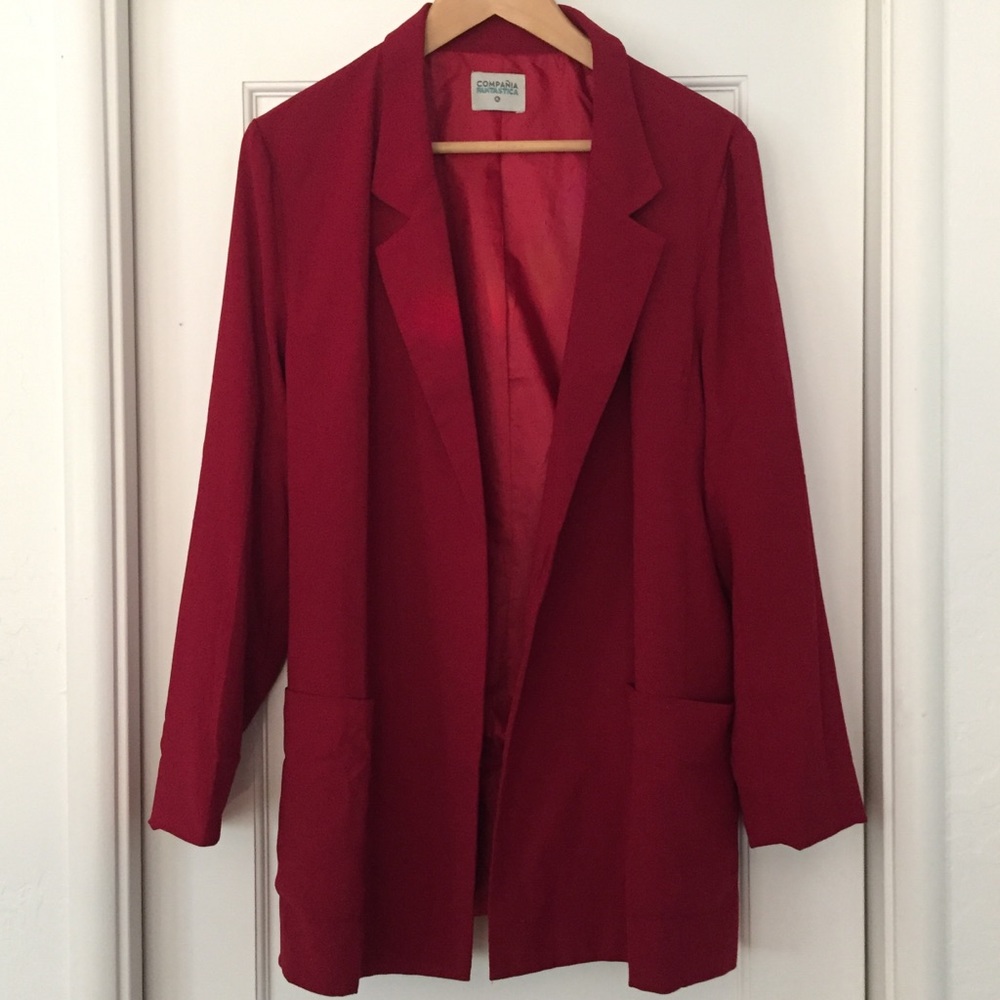 Long line blazer w/open front, large pockets