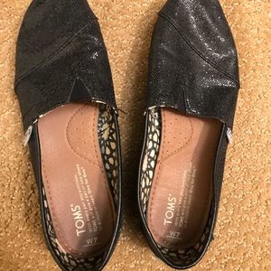 Black glitter Toms size 7