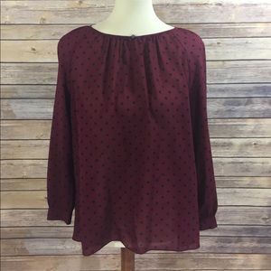 J. Crew Maroon Red with Black Polka Dots Blouse J. Crew Maroon Red with Black Polka Dots Blouse