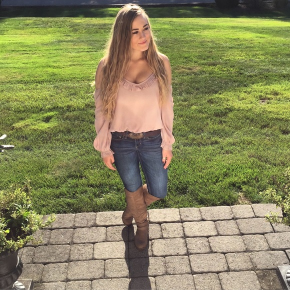 Tan Ruffle Shirt - Picture 1 of 3