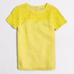 J.Crew Yellow LINEN LACE T-SHIRT 10 J.Crew Yellow LINEN LACE T-SHIRT 10
