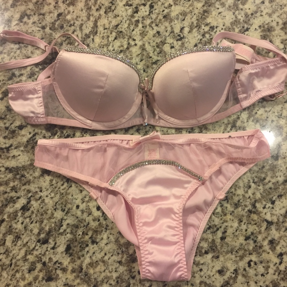 Victoria’s Secret Pink Rhinestone Bra + Panty Set