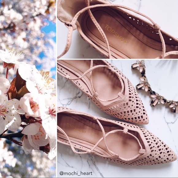 Topshop Blush Pink Perforated Flat - Picture 7 of 8