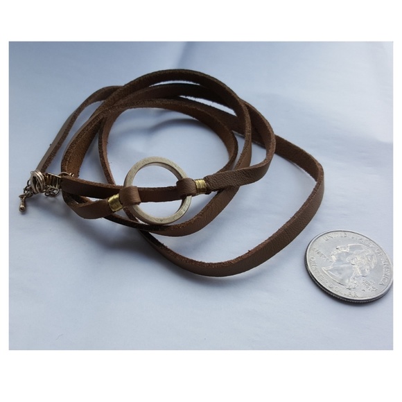 🔴2 FOR $22🔴Brown Leather Circle Charm Bracelet - Picture 3 of 5