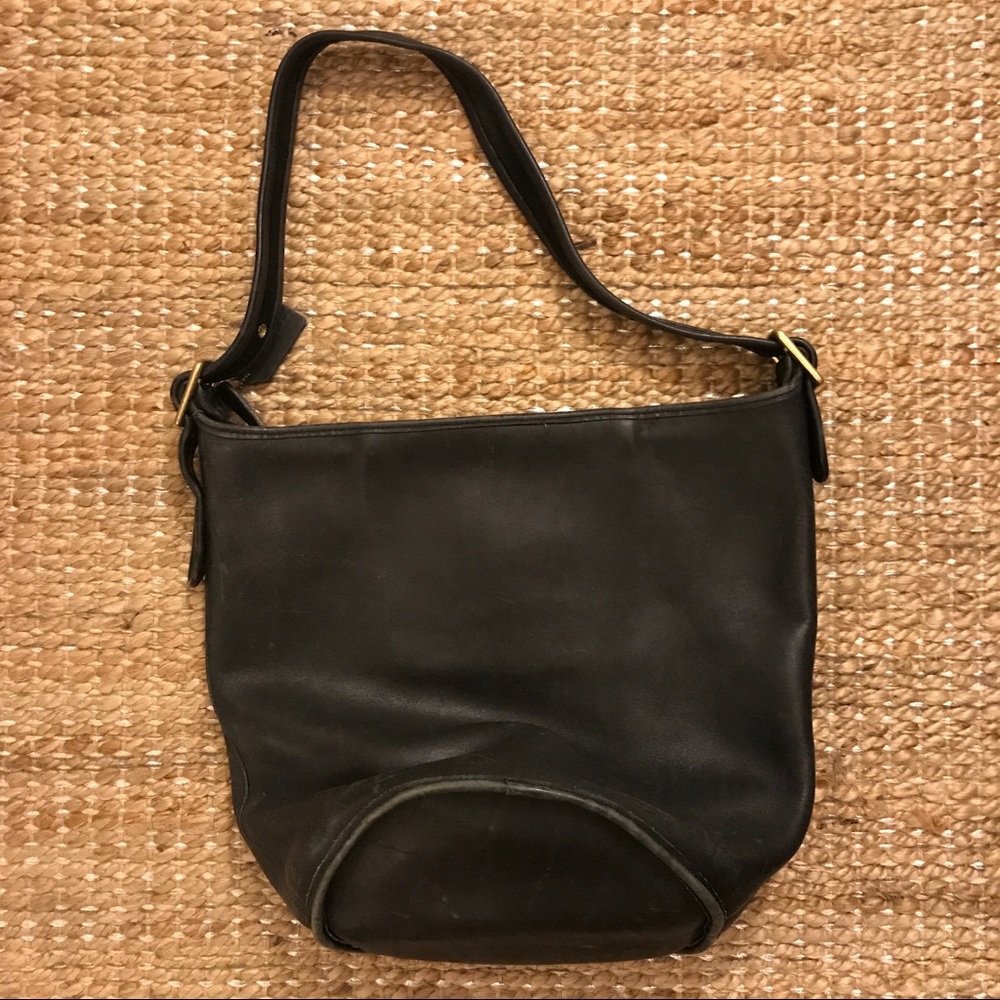 Vintage Black Leather Coach Bucket Bag