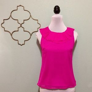 J. Crew hot pink ruffle neck sleeveless blouse J. Crew hot pink ruffle neck sleeveless blouse