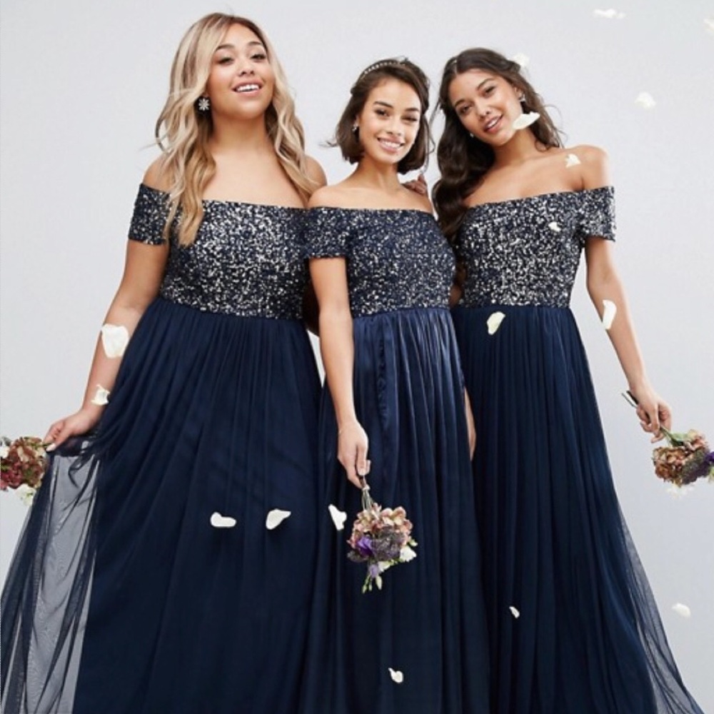 Navy Blue Sequined Prom Dress