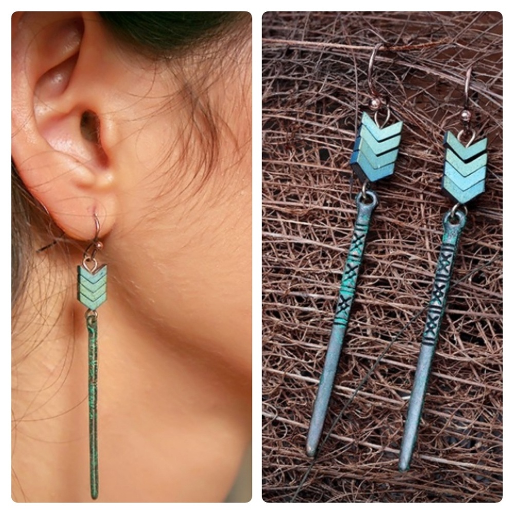 🌻3 FOR $18🌻5 🌟 Patina Arrow Dangle Earrings - Picture 1 of 6