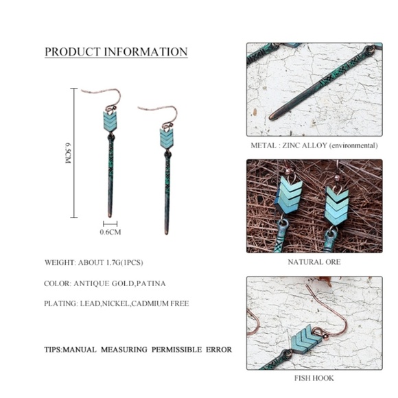 🌻3 FOR $18🌻5 🌟 Patina Arrow Dangle Earrings - Picture 5 of 6