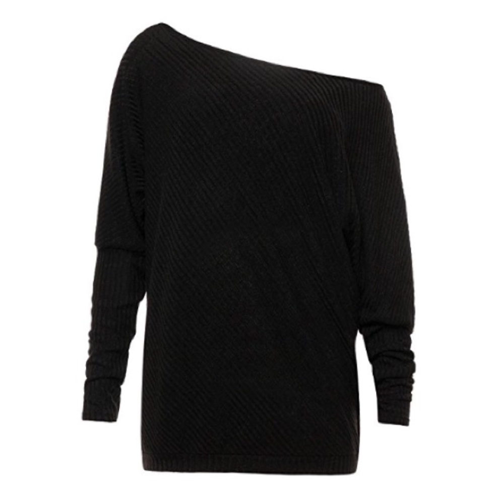 Slouchy Off Shoulder Loose Ribbed Knit Sweater Top - Picture 4 of 4