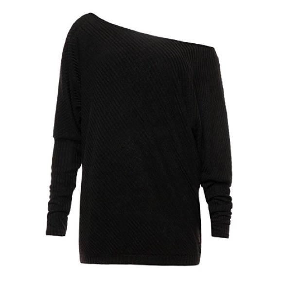 Slouchy Off Shoulder Loose Ribbed Knit Sweater Top - Picture 4 of 4