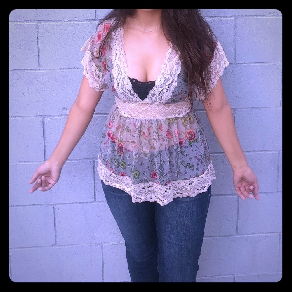 Boho Deep-V Flower Top