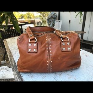 Michael Lors Tan Leather Beaded Doctor Bag Michael Lors Tan Leather Beaded Doctor Bag