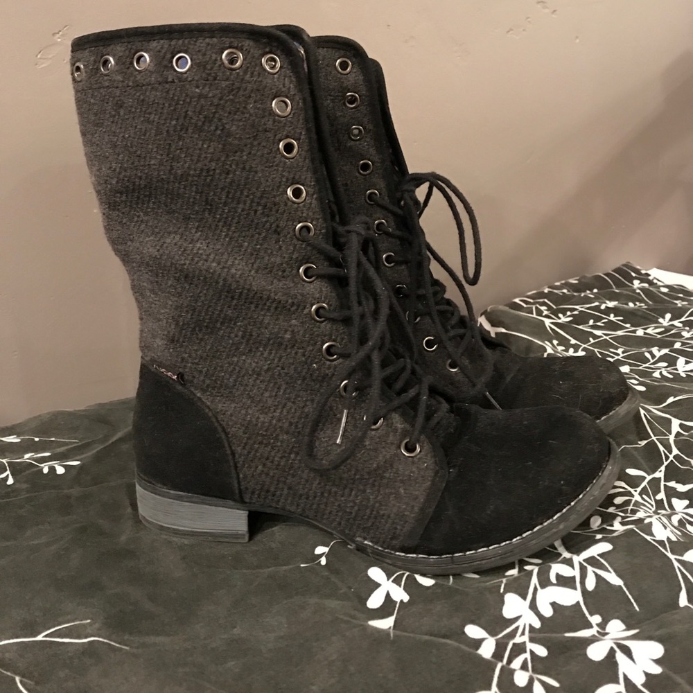Black and Texture Gray Combat Boots