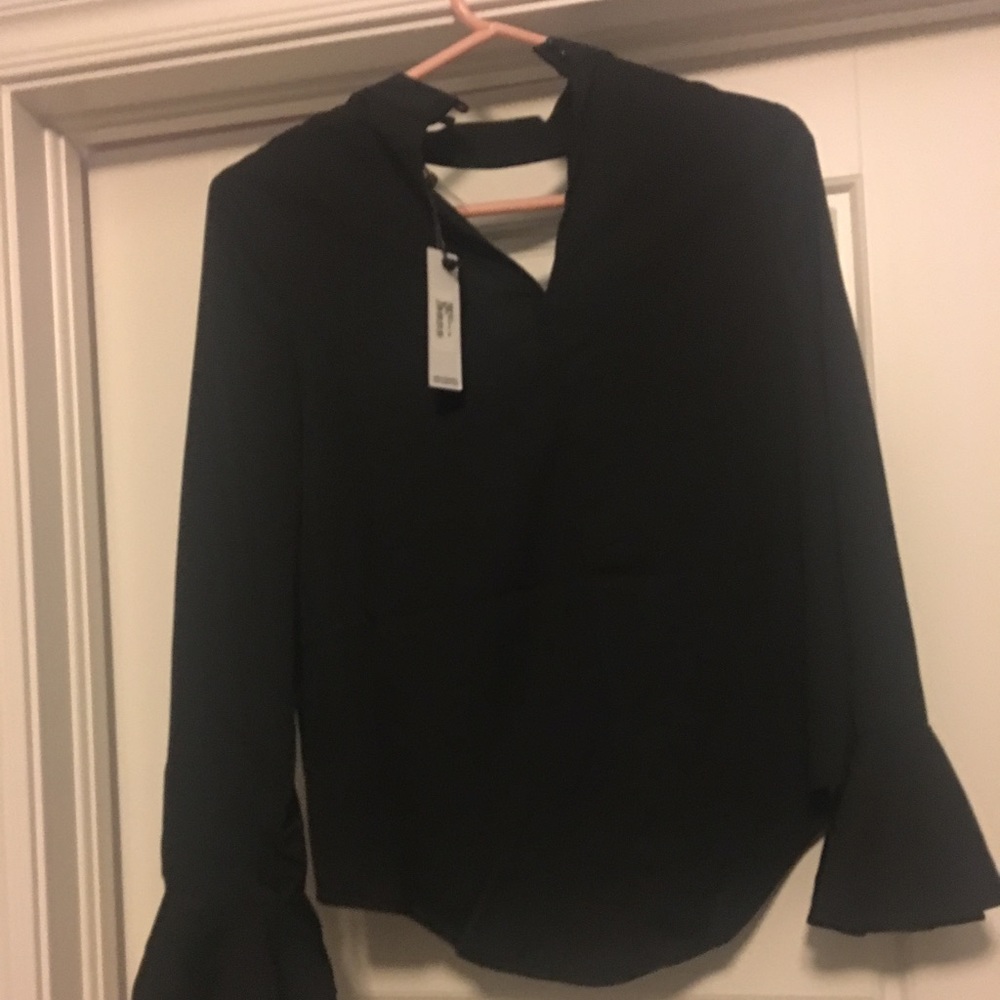 black choker blouse with bell sleeves