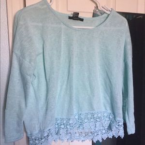 Mint shirt with crochet trim