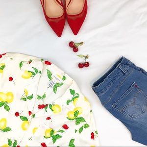 Vintage fruit blouse with lemon print & cherry Vintage fruit blouse with lemon print & cherry