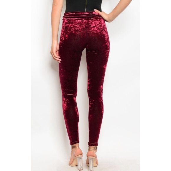 Crushed Velvet Velour Leggings High Waisted Suede - Picture 2 of 8