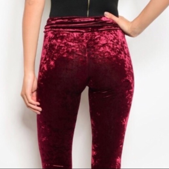 Crushed Velvet Velour Leggings High Waisted Suede - Picture 6 of 8