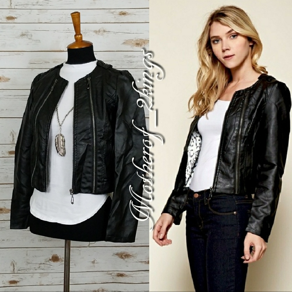 ♠️ BLACK VEGAN LEATHER MOTO JACKET